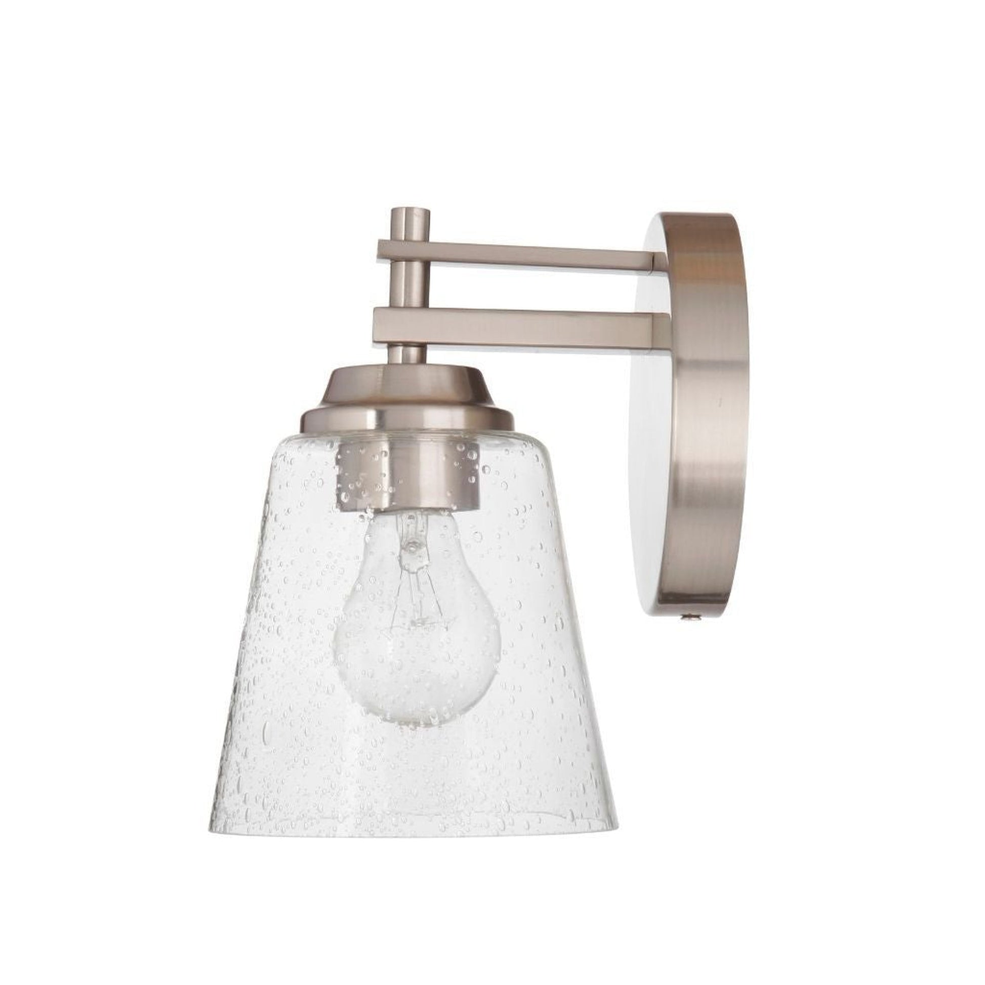 Craftmade Drake 6" x 9" 1-Light Brushed Polished Nickel Wall Sconce With Clear Seeded Glass Shade