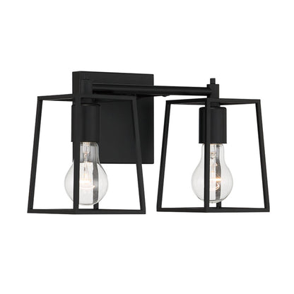 Craftmade Dunn 13" 2-Light Flat Black Vanity Light With Steel Frame Shades