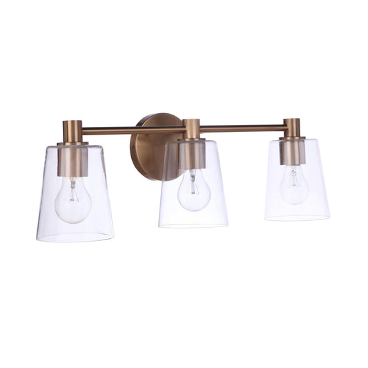 Craftmade Emilio 23" 3-Light Satin Brass Vanity Light With Clear Glass Shades