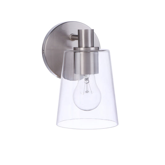 Craftmade Emilio 5" x 8" 1-Light Brushed Polished Nickel Wall Sconce With Clear Glass Shade