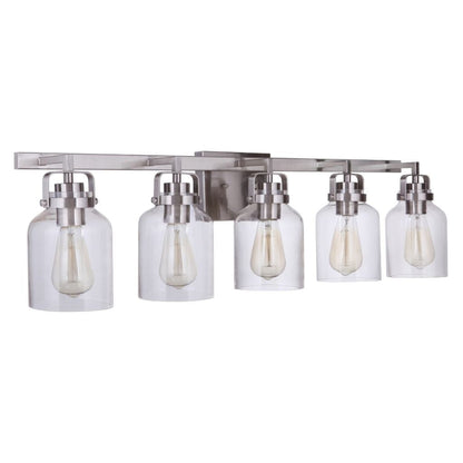 Craftmade Foxwood 37" 5-Light Brushed Polished Nickel Vanity Light With Clear Glass Shades