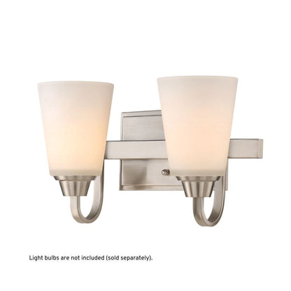 Craftmade Grace 14" 2-Light Brushed Polished Nickel Vanity Light With White Frosted Glass Shades
