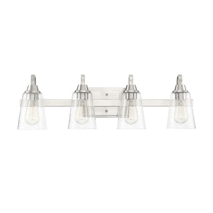 Craftmade Grace 28" 4-Light Brushed Polished Nickel Vanity Light With Clear Seeded Glass Shades