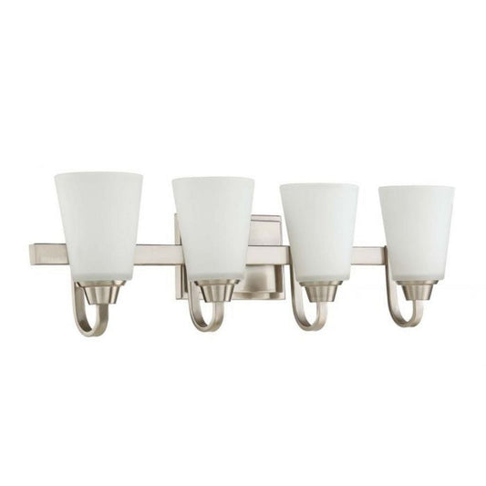 Craftmade Grace 28" 4-Light Brushed Polished Nickel Vanity Light With White Frosted Glass Shades