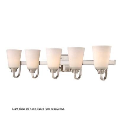 Craftmade Grace 37" 5-Light Brushed Polished Nickel Vanity Light With White Frosted Glass Shades