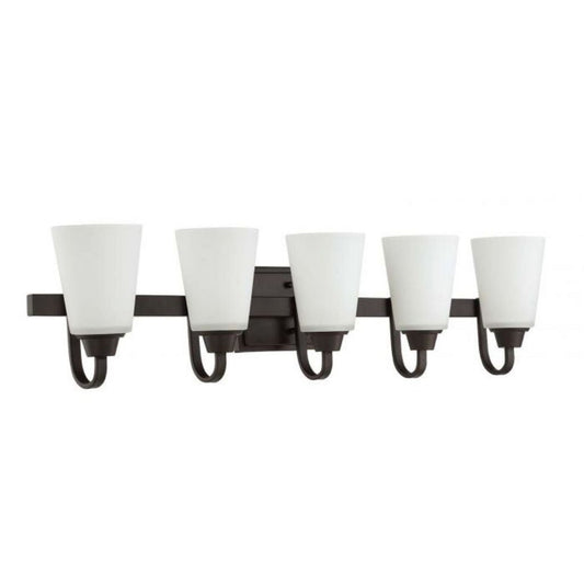 Craftmade Grace 37" 5-Light Espresso Vanity Light With White Frosted Glass Shades