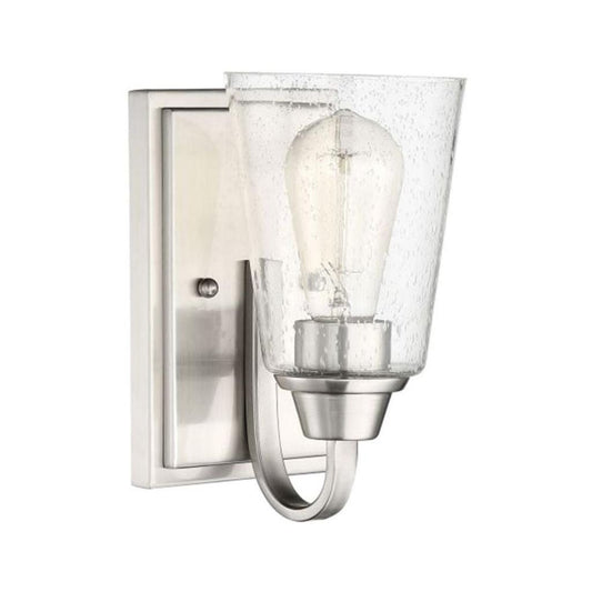 Craftmade Grace 5" x 9" 1-Light Brushed Polished Nickel Wall Sconce With Clear Seeded Glass Shade