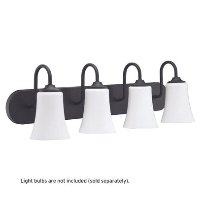 Craftmade Gwyneth 30" 4-Light Flat Black Vanity Light With White Frosted Glass Shades