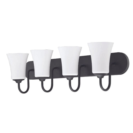 Craftmade Gwyneth 30" 4-Light Flat Black Vanity Light With White Frosted Glass Shades