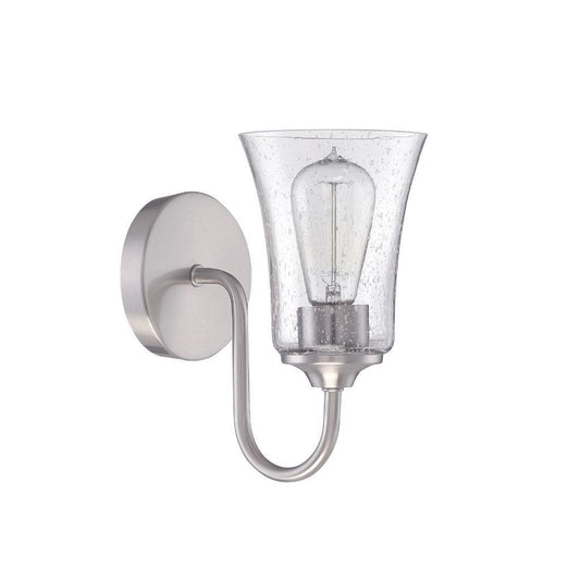 Craftmade Gwyneth 5" x 10" 1-Light Brushed Polished Nickel Wall Sconce With Clear Seeded Glass Shade