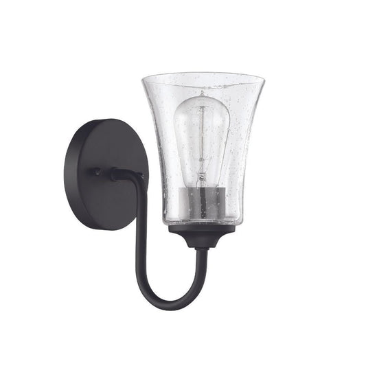 Craftmade Gwyneth 5" x 10" 1-Light Flat Black Wall Sconce With Clear Seeded Glass Shade