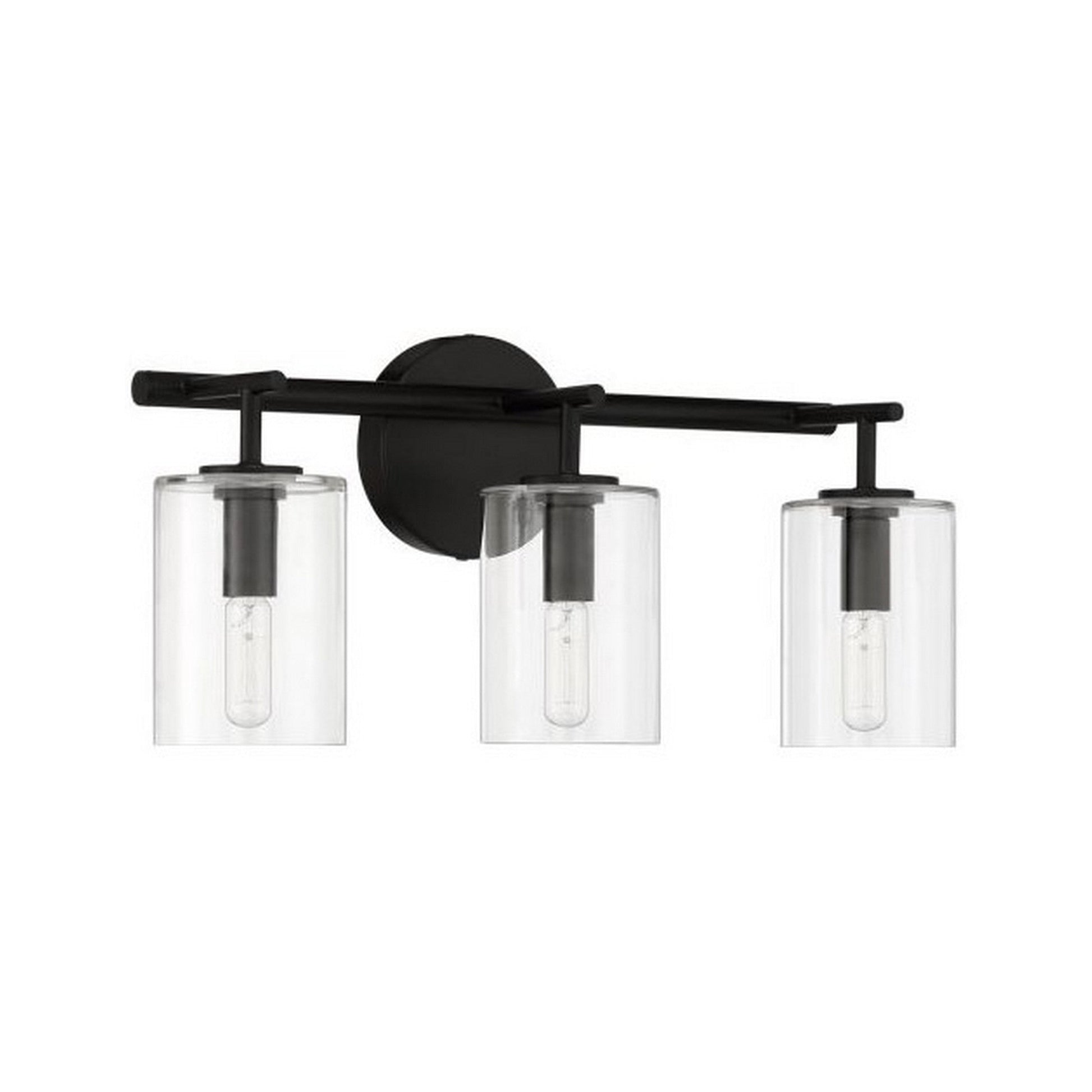 Craftmade Hailie 20" 3-Light Flat Black Vanity Light With Clear Glass Cylinder Shades