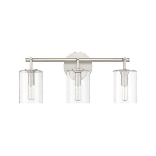 Craftmade Hailie 20" 3-Light Satin Nickel Vanity Light With Clear Glass Cylinder Shades