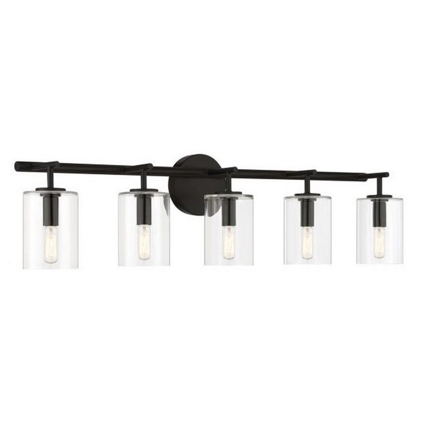 Craftmade Hailie 35" 5-Light Flat Black Vanity Light With Clear Glass Cylinder Shades
