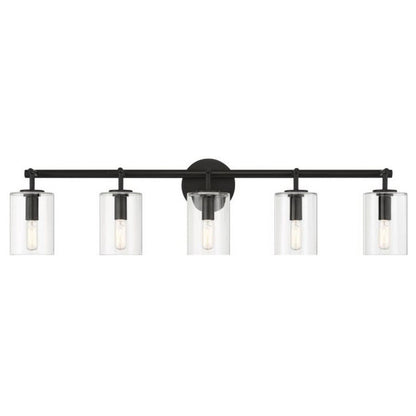 Craftmade Hailie 35" 5-Light Flat Black Vanity Light With Clear Glass Cylinder Shades
