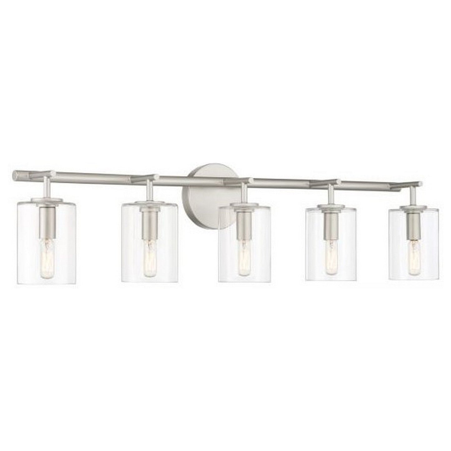 Craftmade Hailie 35" 5-Light Satin Nickel Vanity Light With Clear Glass Cylinder Shades