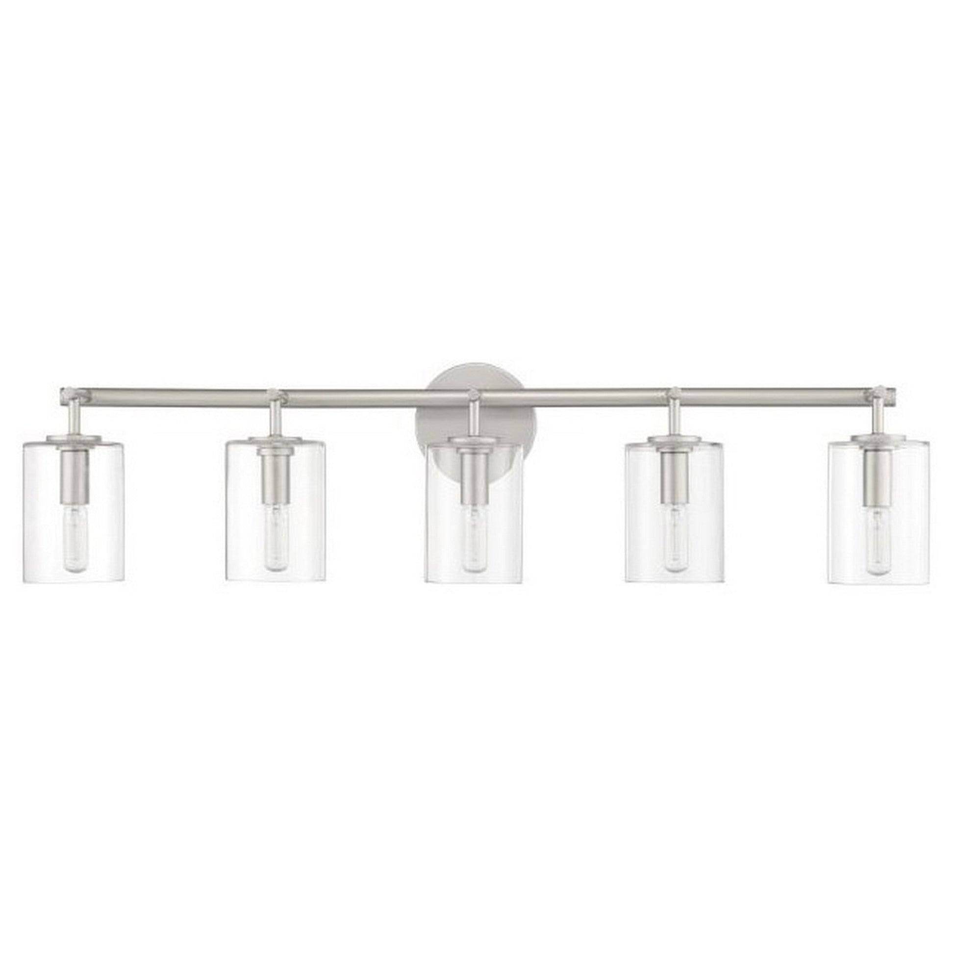 Craftmade Hailie 35" 5-Light Satin Nickel Vanity Light With Clear Glass Cylinder Shades