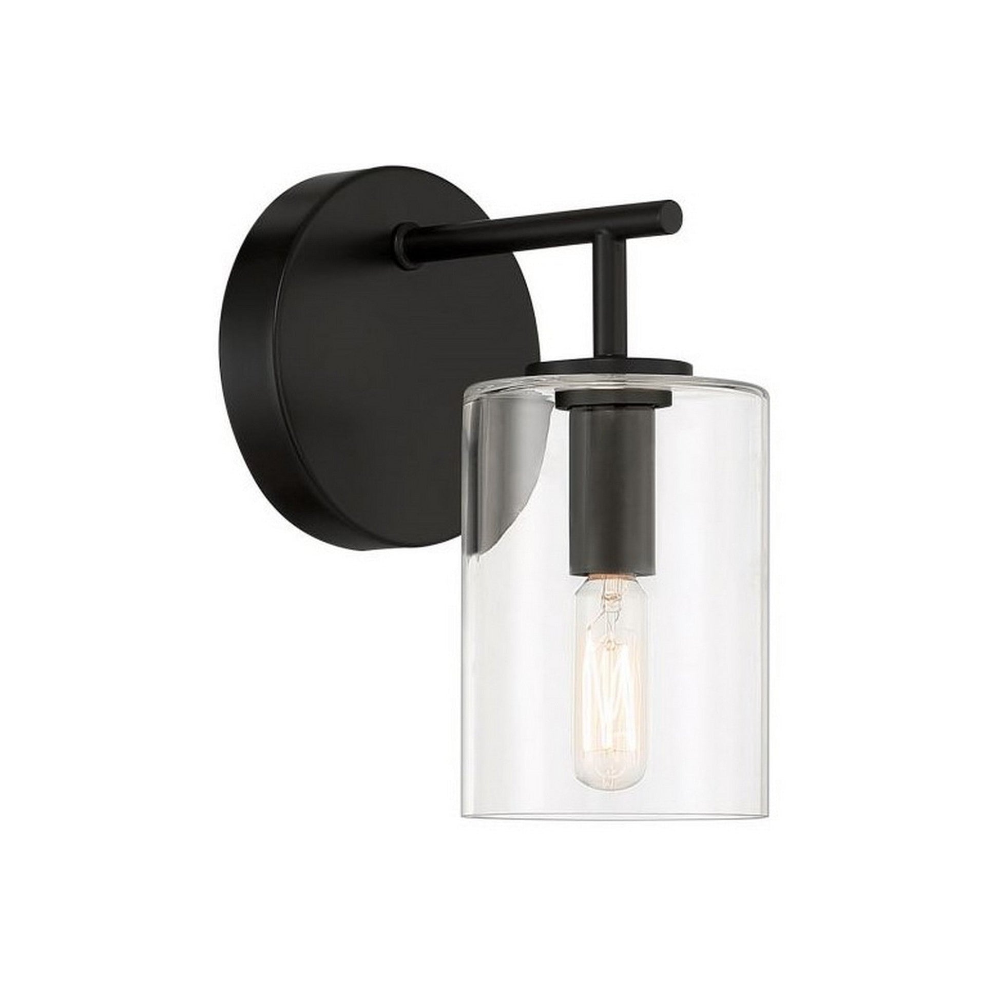 Craftmade Hailie 5" x 9" 1-Light Flat Black Wall Sconce With Clear Glass Cylinder Shade