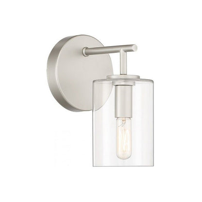 Craftmade Hailie 5" x 9" 1-Light Satin Nickel Wall Sconce With Clear Glass Cylinder Shade