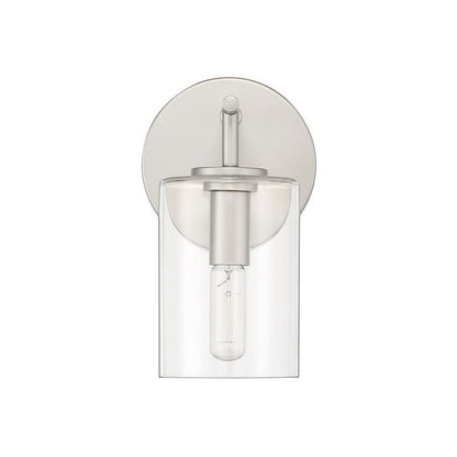 Craftmade Hailie 5" x 9" 1-Light Satin Nickel Wall Sconce With Clear Glass Cylinder Shade