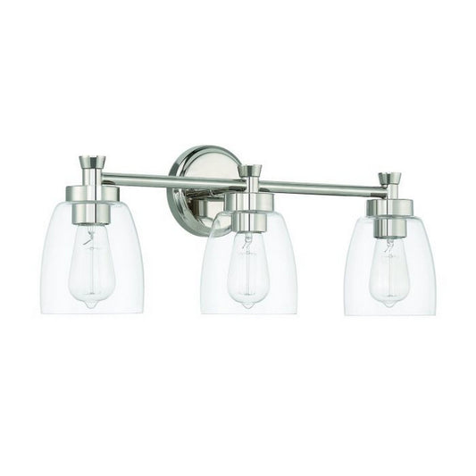 Craftmade Henning 24" 3-Light Polished Nickel Vanity Light With Clear Glass Shades