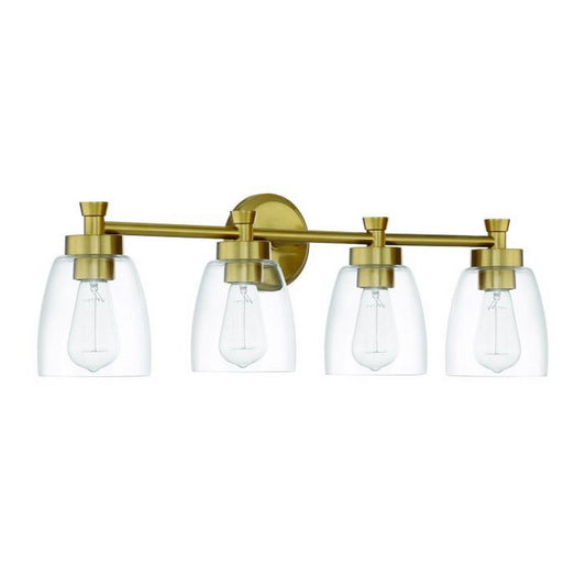 Craftmade Henning 30" 4-Light Satin Brass Vanity Light With Clear Glass Shades