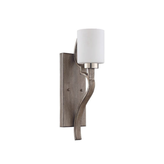 Craftmade Jasmine 5" x 17" 1-Light Polished Nickel and Weathered Fir Wall Sconce With White Frosted Glass Shade