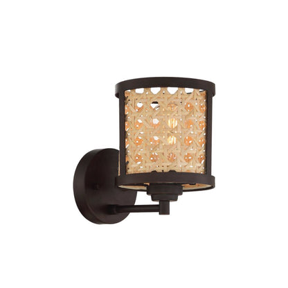 Craftmade Malaya 6" x 9" 1-Light Aged Brushed Bronze Wall Sconce With Woven Rattan Shade