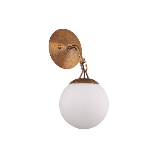 Craftmade Orion 6" x 13" 1-Light Patina Aged Brass Wall Sconce With White Frosted Globe Shade