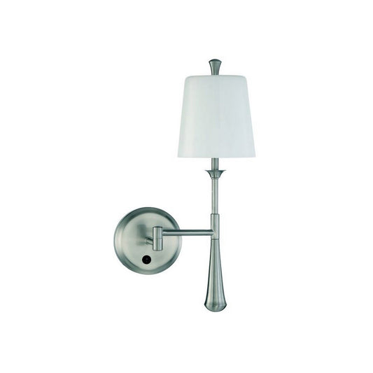 Craftmade Palmer 6" x 18" 1-Light Brushed Polished Nickel Swing-Arm Wallchiere Wall Sconce With Frosted Opal White Glass Shade