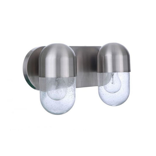 Craftmade Pill 14" 2-Light Brushed Polished Nickel Vanity Light With Clear Seeded Glass Shades