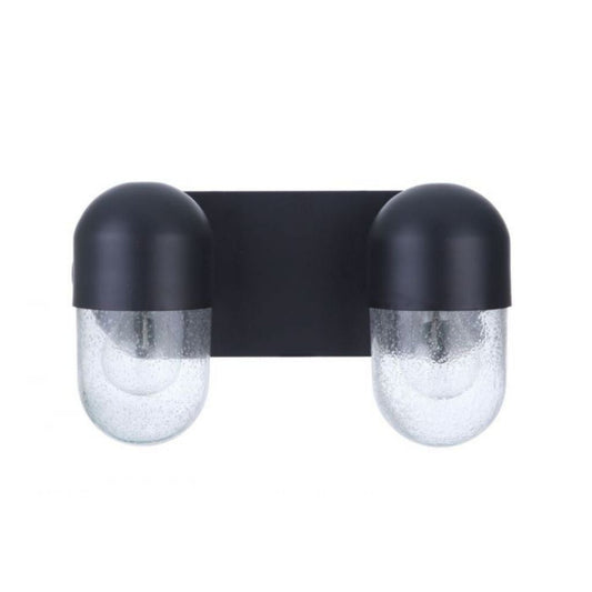 Craftmade Pill 14" 2-Light Flat Black Vanity Light With Clear Seeded Glass Shades