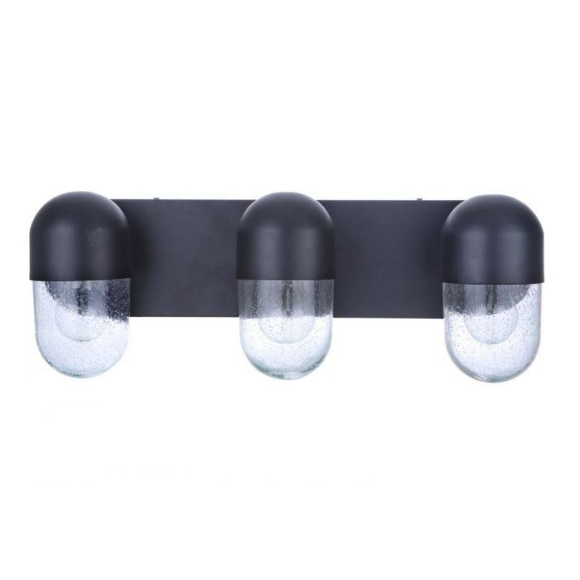Craftmade Pill 23" 3-Light Flat Black Vanity Light With Clear Seeded Glass Shades