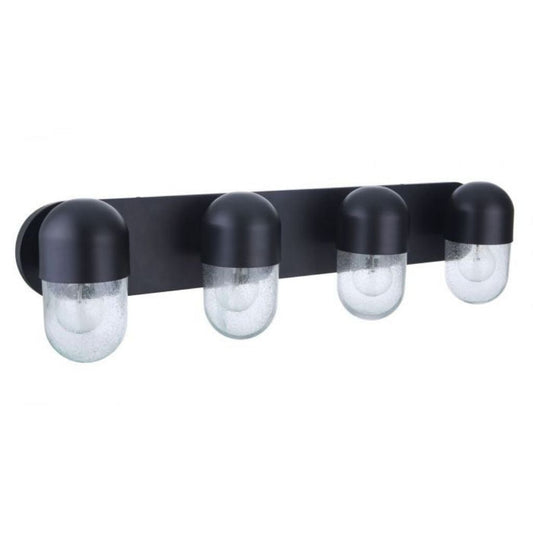 Craftmade Pill 31" 4-Light Flat Black Vanity Light With Clear Seeded Glass Shades