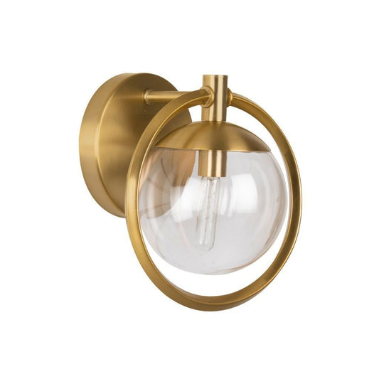 Craftmade Piltz 10" x 9" 1-Light Satin Brass Wall Sconce With Sphere Clear Glass Shade