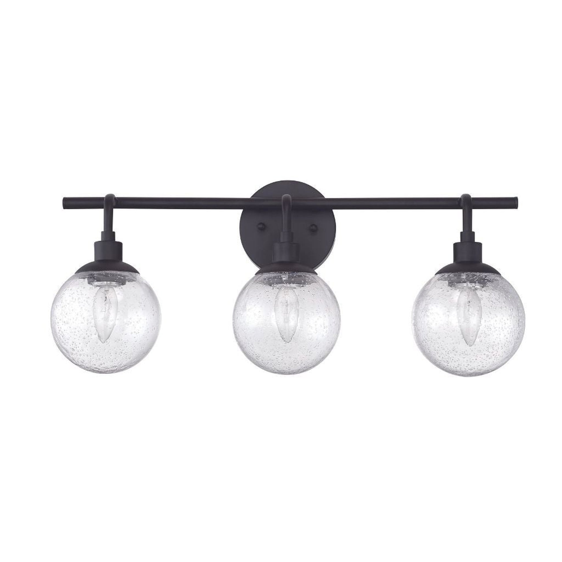 Craftmade Que 24" 3-Light Flat Black Vanity Light With Clear Seeded Glass Globe Shades