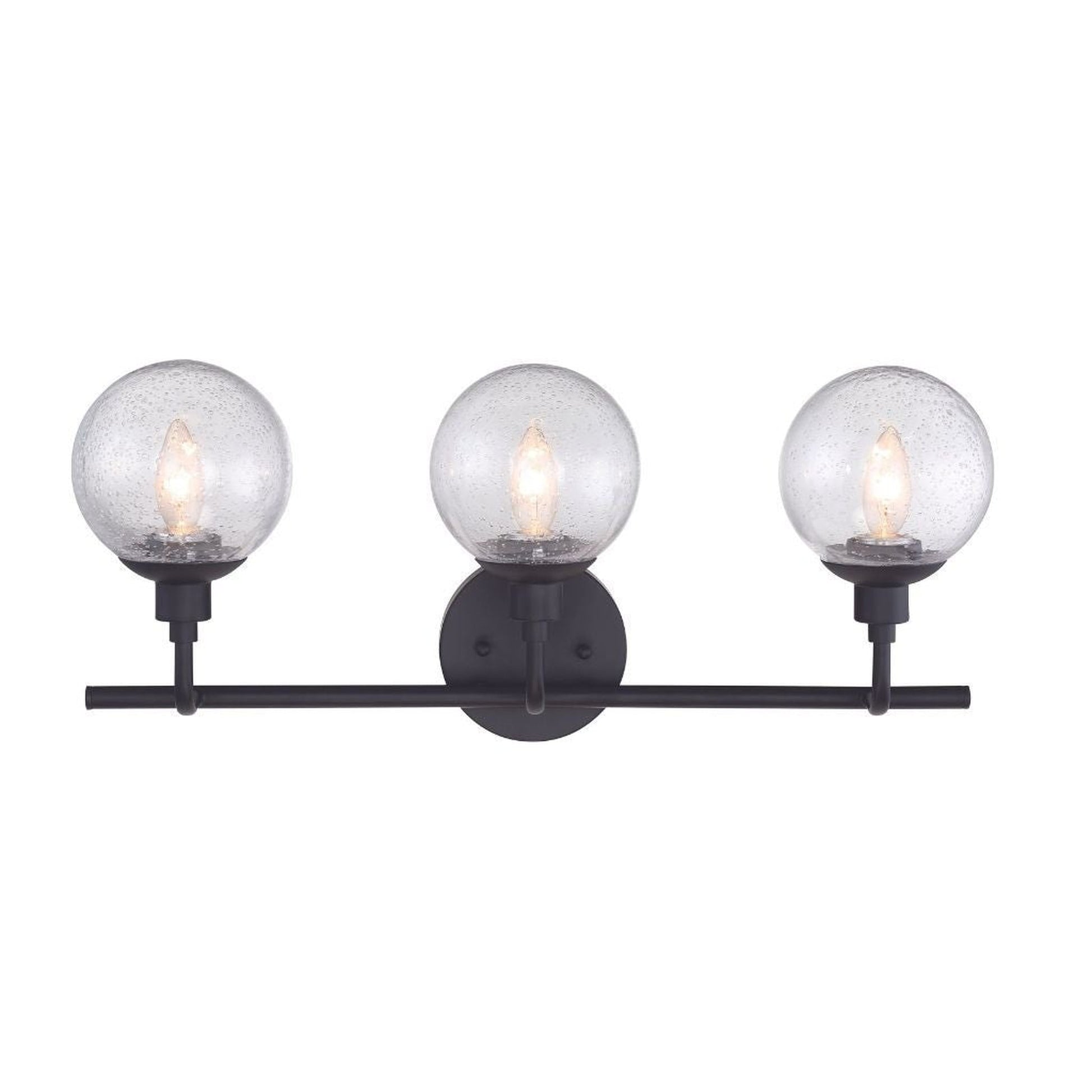 Craftmade Que 24" 3-Light Flat Black Vanity Light With Clear Seeded Glass Globe Shades