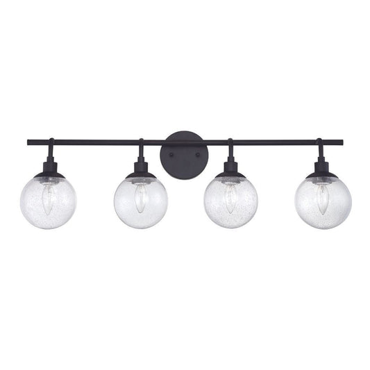 Craftmade Que 33" 4-Light Flat Black Vanity Light With Clear Seeded Glass Globe Shades