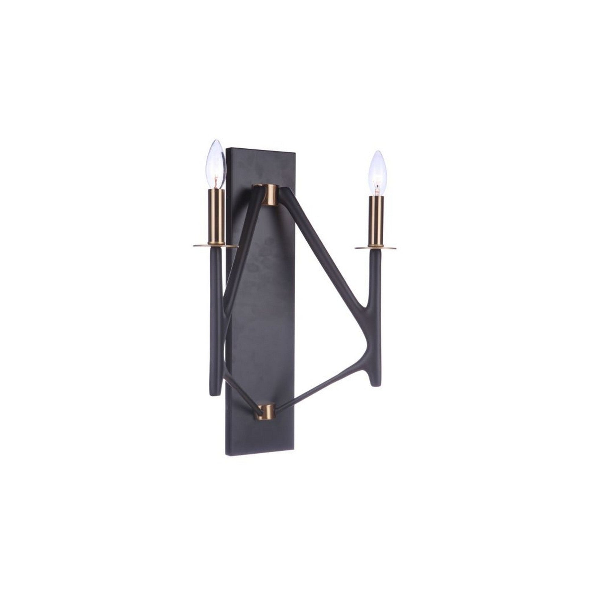 Craftmade Reserve 13" 2-Light Flat Black and Satin Brass Candle-Style Wall Sconce