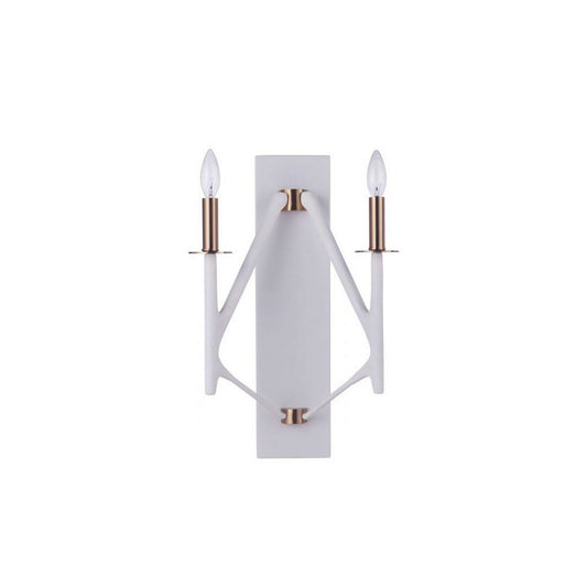 Craftmade Reserve 13" 2-Light Matte White and Satin Brass Candle-Style Wall Sconce