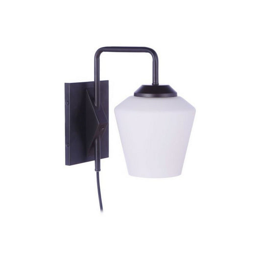 Craftmade Rive 7" x 22" 1-Light Flat Black Plug-in Swing-Arm Wall Sconce With White Frosted Glass Shade