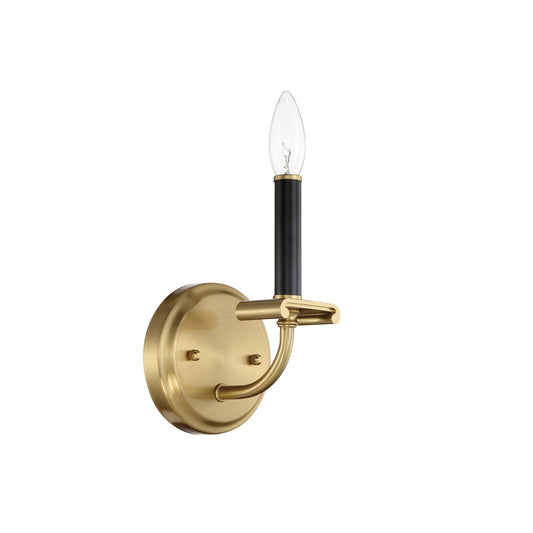 Craftmade Stanza 5" x 8" 1-Light Flat Black and Satin Brass Candle-Style Wall Sconce