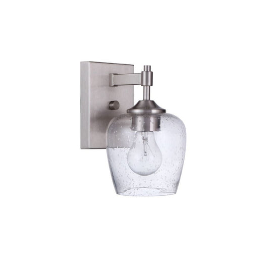 Craftmade Stellen 6" x 9" 1-Light Brushed Polished Nickel Wall Sconce With Clear Seeded Glass Shade