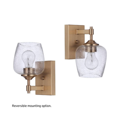 Craftmade Stellen 6" x 9" 1-Light Satin Brass Wall Sconce With Clear Seeded Glass Shade