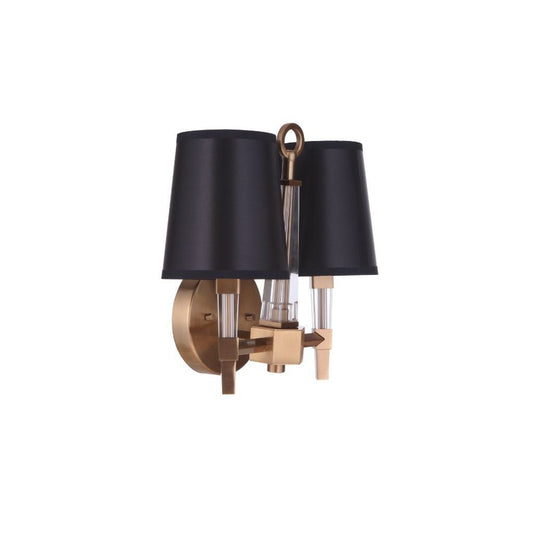 Craftmade Tarryn 12" x 12" 2-Light Satin Brass Wall Sconce With Black and Soft Gold Fabric Shades
