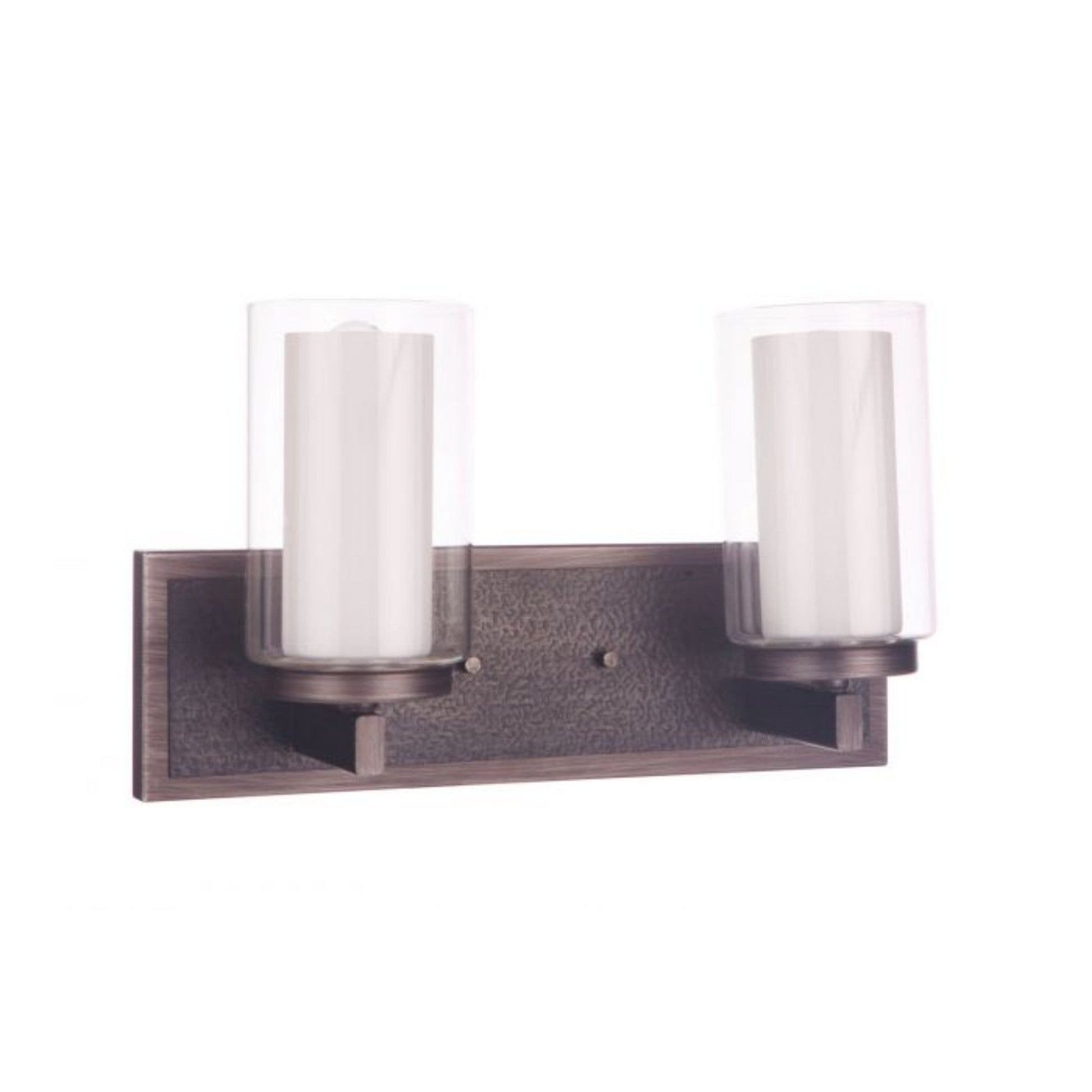 Craftmade Texture 15" 2-Light Natural Iron Vanity Light With White Frosted Inner and Clear Outer Glass Shades