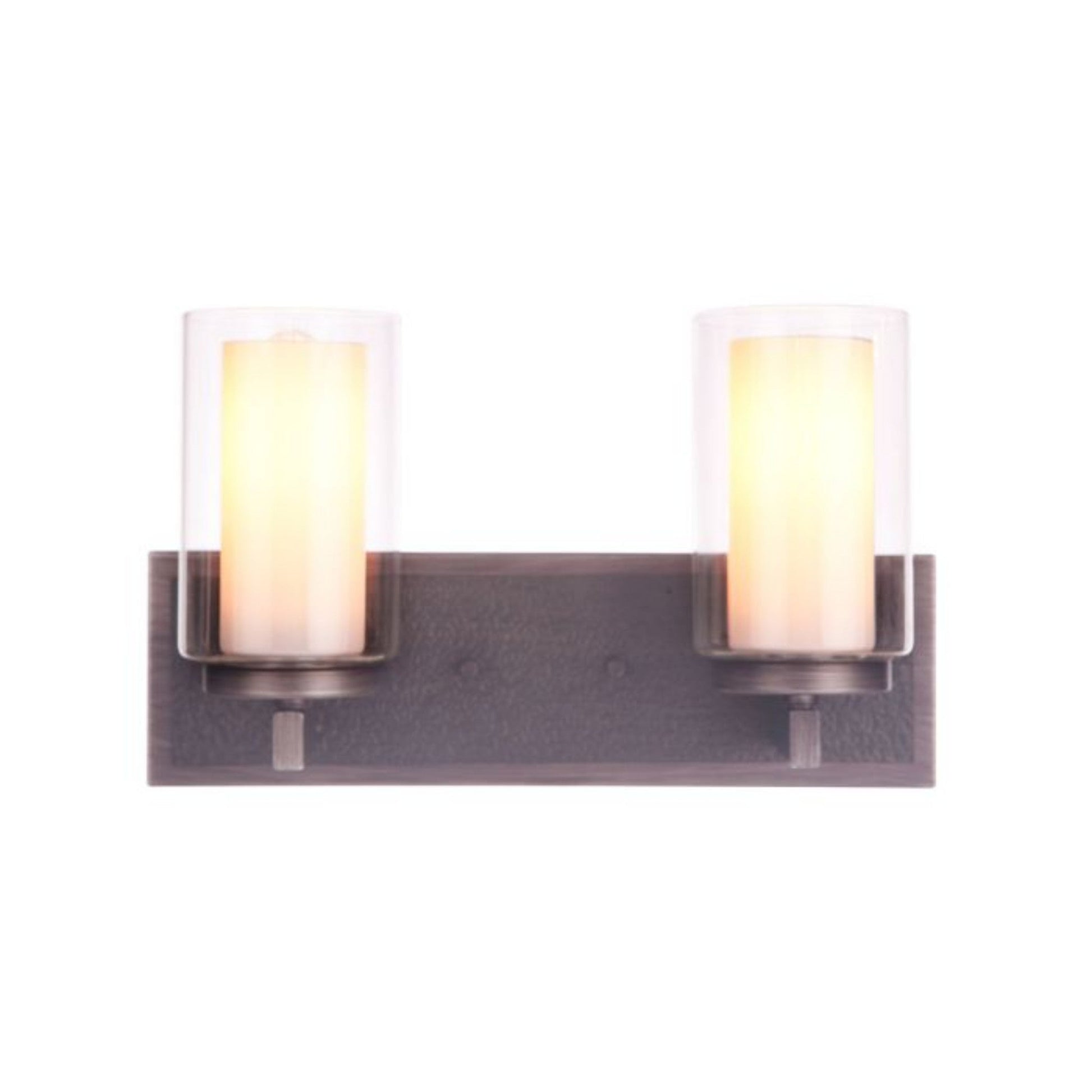Craftmade Texture 15" 2-Light Natural Iron Vanity Light With White Frosted Inner and Clear Outer Glass Shades