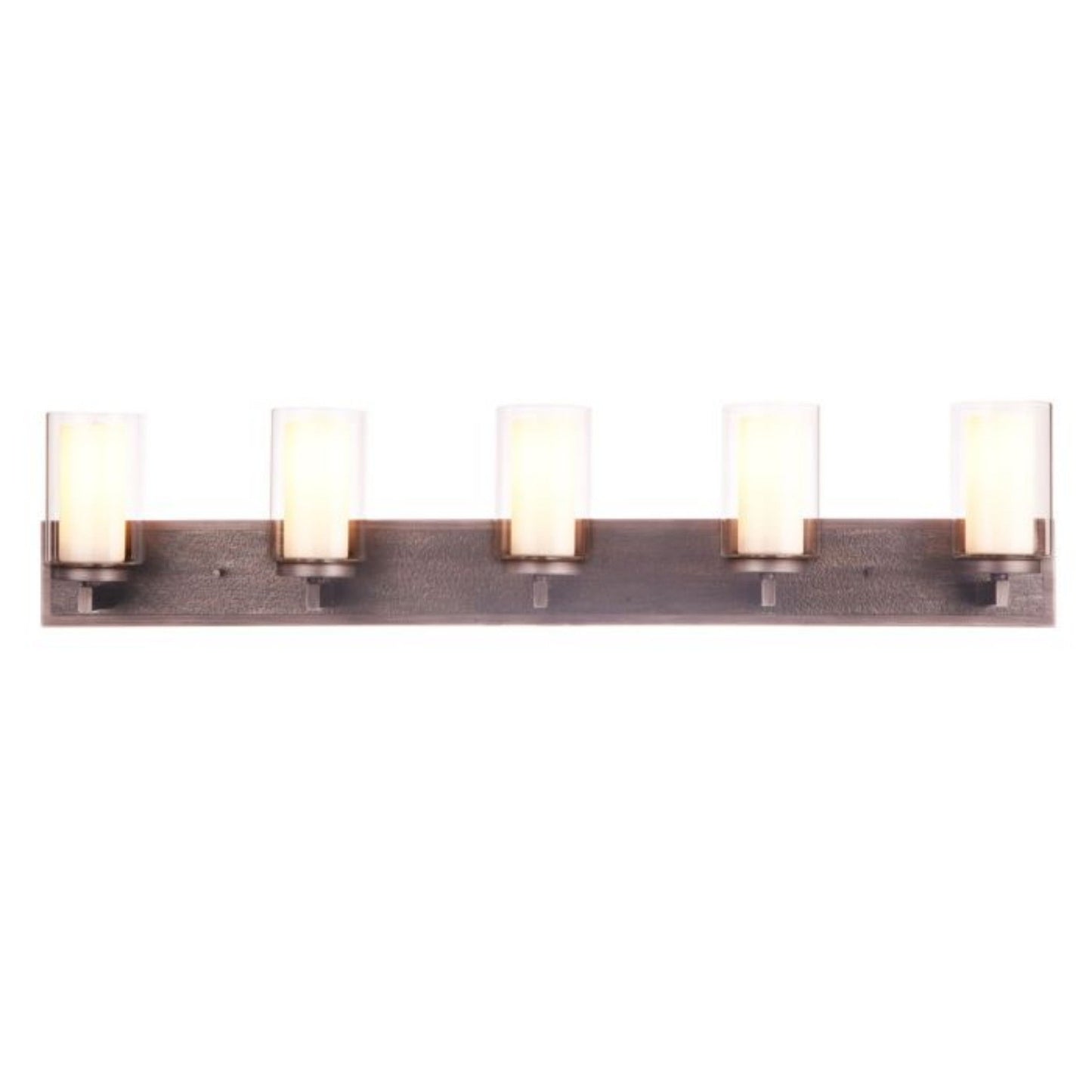 Craftmade Texture 42" 5-Light Natural Iron Vanity Light With White Frosted Inner and Clear Outer Glass Shades