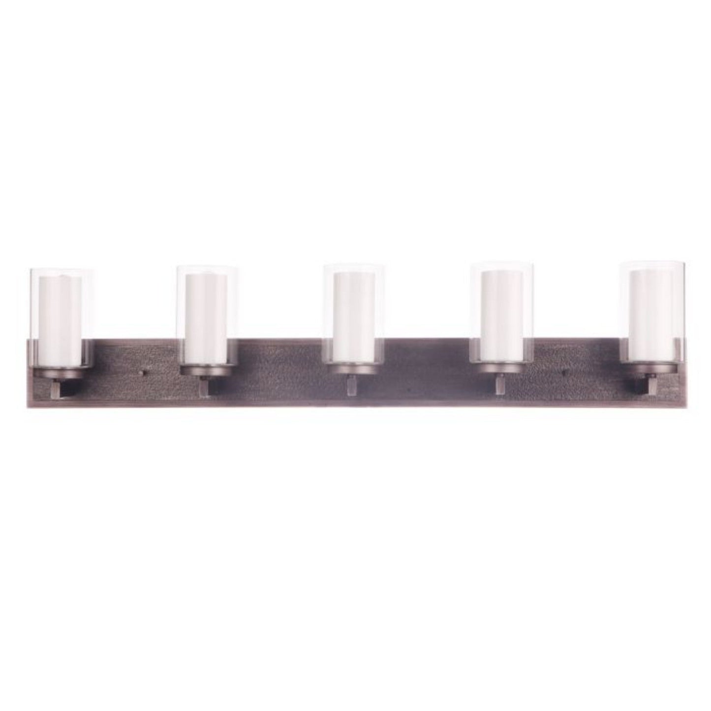 Craftmade Texture 42" 5-Light Natural Iron Vanity Light With White Frosted Inner and Clear Outer Glass Shades