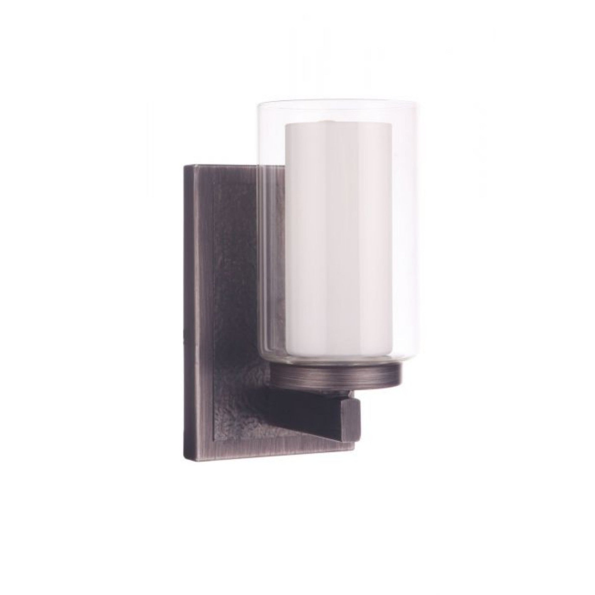 Craftmade Texture 5" x 8" 1-Light Natural Iron Wall Sconce With White Frosted Inner and Clear Outer Glass Shades